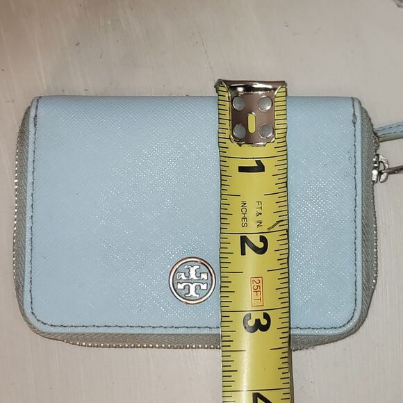 Tory Burch Emerson Zip Around Mini Wallet In Soft Baby Blue - Picture 5 of 7